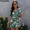 2023 Summer Women's Jumpsuit Short Sleeved V-neck Sashes Floral Rompers