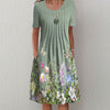2023 Summer Round Neck Pocket Loose Dress Spring Casual Floral Print A-Line Dress Women Short Sleeve Pleated Party Dress Vestido