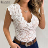 2023 Summer Sexy Bodysuits ZANZEA Women Solid V Neck Floral Lace Crochet Slim Party See Through Bodysuit Jumpsuit Playsuit