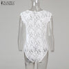 2023 Summer Sexy Bodysuits ZANZEA Women Solid V Neck Floral Lace Crochet Slim Party See Through Bodysuit Jumpsuit Playsuit