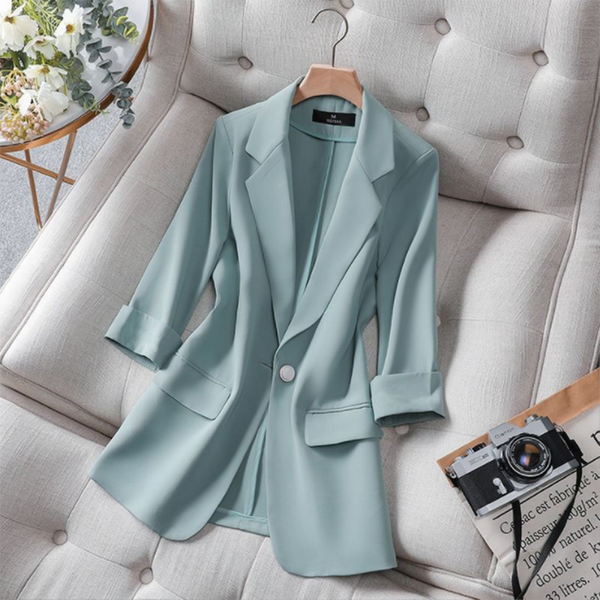 2023 Summer Solid Color Elegant Green Blazer Casual Thin Women Jacket Women's Korean Style V-neck Office Lady Suit Coat
