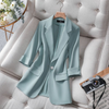 2023 Summer Solid Color Elegant Green Blazer Casual Thin Women Jacket Women's Korean Style V-neck Office Lady Suit Coat