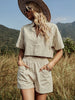2023 Summer Two Piece Set Tracksuit Casual Outfit Suits Women Shirt Blouse Tops Cotton Linen Short Pants 2 Piece Sets Clothes