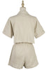 2023 Summer Two Piece Set Tracksuit Casual Outfit Suits Women Shirt Blouse Tops Cotton Linen Short Pants 2 Piece Sets Clothes