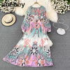 2023 Summer V-Neck  Long Dress Women Lace Up Long Sleeve Sling Dresses Floral Female Straps Party Beach Maxi Long Dresses
