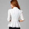 2023 Summer Women Suit Thin Blazer Jacket Short Slim White Black Three-Quarter Sleeves Ruffled Chiffon