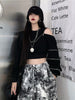 2023 Techwear Goth Cropped Emo Hoodies Women Harajuku Off Shoulder Oversize Sweatshirts Black Zip Up Top Hip Hop Streetwear Punk