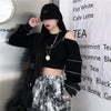 2023 Techwear Goth Cropped Emo Hoodies Women Harajuku Off Shoulder Oversize Sweatshirts Black Zip Up Top Hip Hop Streetwear Punk