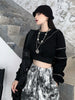 2023 Techwear Goth Cropped Emo Hoodies Women Harajuku Off Shoulder Oversize Sweatshirts Black Zip Up Top Hip Hop Streetwear Punk