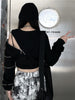 2023 Techwear Goth Cropped Emo Hoodies Women Harajuku Off Shoulder Oversize Sweatshirts Black Zip Up Top Hip Hop Streetwear Punk