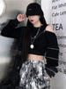 2023 Techwear Goth Cropped Emo Hoodies Women Harajuku Off Shoulder Oversize Sweatshirts Black Zip Up Top Hip Hop Streetwear Punk