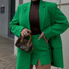 2023 Trends Green Suit Autumn Lapel Long Sleeve Buckle Suit Jacket + High Waist Split Skirt Suit Female