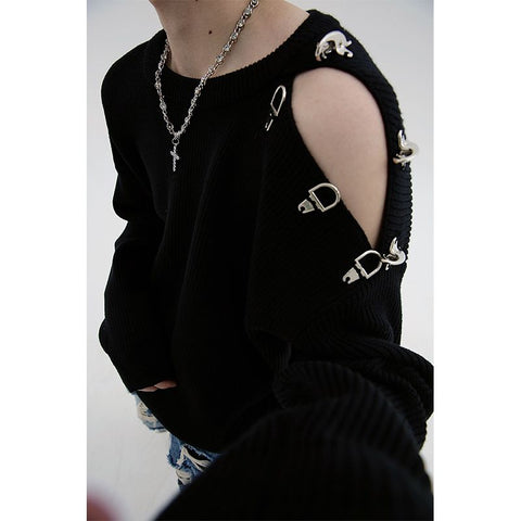 2023 Unisex Harajuku Black Emo Sweaters Hollowed Out Long Sleeve Autumn Winter Dark Aesthetic Grunge Jumpers 90s Alt Clothes Y2k