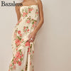 2023 V Neck Chiffon Spaghetti Strap Dresses Holiday Robe Floral Print Sling Dress Ruched