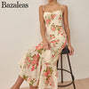 2023 V Neck Chiffon Spaghetti Strap Dresses Holiday Robe Floral Print Sling Dress Ruched