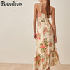 2023 V Neck Chiffon Spaghetti Strap Dresses Holiday Robe Floral Print Sling Dress Ruched
