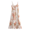 2023 V Neck Chiffon Spaghetti Strap Dresses Holiday Robe Floral Print Sling Dress Ruched