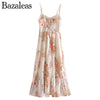 2023 V Neck Chiffon Spaghetti Strap Dresses Holiday Robe Floral Print Sling Dress Ruched