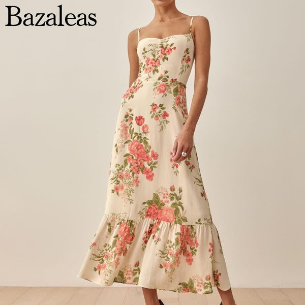 2023 V Neck Chiffon Spaghetti Strap Dresses Holiday Robe Floral Print Sling Dress Ruched