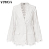 2022 VONDA Autumn Suit Blazer Casual Long Sleeve V Neck Lace Lapel Blazer OL Sleeve Coat Loose Lace Patchwork Coats Oversized