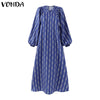 2023 VONDA Elegant Maxi Dress Women Long Lantern Sleeve Summer V Neck Sexy Party Printed Sundress Ruffled Ladies Long Vestidos