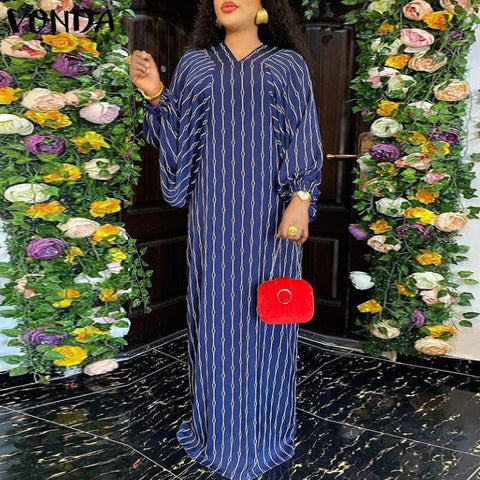 2023 VONDA Elegant Maxi Dress Women Long Lantern Sleeve Summer V Neck Sexy Party Printed Sundress Ruffled Ladies Long Vestidos