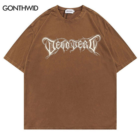 2023 Vintage T Shirt Men Streetwear Hip Hop Retro Letter Print Distressed Tshirt Harajuku Summer Casuall Short Sleeve T-Shirt