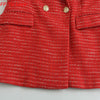 2023 Vintage Women's Red Textured Double Breasted Suit Lapel Office Long Sleeve Blazer Chic Button Up Top
