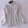 2023 White Mohair Thicken Turtleneck Sweater Autumn Winter Sweet Lantern Sleeve Casual Solid Color Pullover pull femme