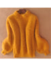 2023 White Mohair Thicken Turtleneck Sweater Autumn Winter Sweet Lantern Sleeve Casual Solid Color Pullover pull femme