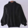 2023 White Mohair Thicken Turtleneck Sweater Autumn Winter Sweet Lantern Sleeve Casual Solid Color Pullover pull femme
