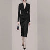 2023 Woman Spring Autumn OL Suits Female Long Sleeve Blazer Jackets + Midi Slim Package Hip Skirts Ladies 2 Piece Sets J56