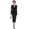 2023 Woman Spring Autumn OL Suits Female Long Sleeve Blazer Jackets + Midi Slim Package Hip Skirts Ladies 2 Piece Sets J56
