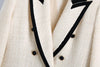 2023 Women Autumn Contrast Trim Double Breasted Texture Blazer Coat Vintage Long Sleeve Pockets Female Outerwear Chic