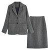 2023 Women Autumn Winter Woolen 2 Piece Sets Female Office Lady Blazer Coats + Slim Package Hip Skirts Ladies Suits K11
