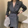 2023 Women Blazer Dress Spring Office Ladies Suit Double Breasted Button Long Sleeve Mini Dress Autumn Blazers Female