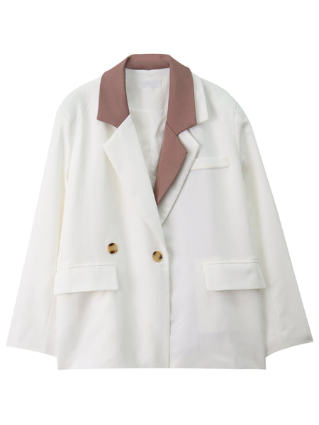 2023 Women Double Breasted Blazer Office Lady Loose Splice Two Fake Pieces Coat Suit Jacket Female Chic Outwear Outfits