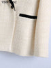 2023 Women With Contrast Piping Tweed Blazer Coat Vintage Long Sleeve Pockets Female Outerwear Chic Veste Femme