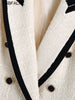 2023 Women With Contrast Piping Tweed Blazer Coat Vintage Long Sleeve Pockets Female Outerwear Chic Veste Femme