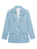 2023 Women Jacket Double Breasted Tweed Check Blazer Coat Vintage Long Sleeve Pockets Female Outerwear Chic