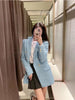2023 Women Jacket Double Breasted Tweed Check Blazer Coat Vintage Long Sleeve Pockets Female Outerwear Chic