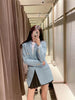 2023 Women Jacket Double Breasted Tweed Check Blazer Coat Vintage Long Sleeve Pockets Female Outerwear Chic