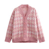 2023 Women Knitted Cardigan Loose Single Breasted Student Knitwear V-neck Korean Oversized Cardigan Winter Plaid Print Sweaters