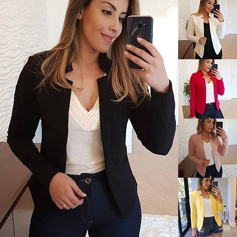 2023 Women Office Lady Blazer Ladies Vintage Solid Color Lapel Open Front Short Business Suit Jacket костюм женский
