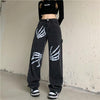2023 Women Punk Skull Emo Jeans Loose Korean Cargo Pants Harajuku Print Hip Hop Wide Leg Egirl Retro Streetwear Y2k Denim Pants