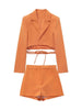2023 Women Solid Blazer Suit Long Sleeve Bandage Coats+Zipper Shorts Sets Causal Short Jacket High Waist Outwear Two Peices