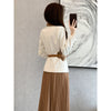 2023 Women Spring Autumn 2 Piece Set Female Long Sleeve Jackets and Pleated Skirt Ladies Solid Blazer Suits with Belt L45