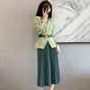 2023 Women Spring Autumn 2 Piece Set Female Long Sleeve Jackets and Pleated Skirt Ladies Solid Blazer Suits with Belt L45