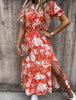 2023 Women Summer Floral V-Neck Print Elegant Dress Bohomian Casual Maxi Dress