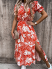 2023 Women Summer Floral V-Neck Print Elegant Dress Bohomian Casual Maxi Dress
